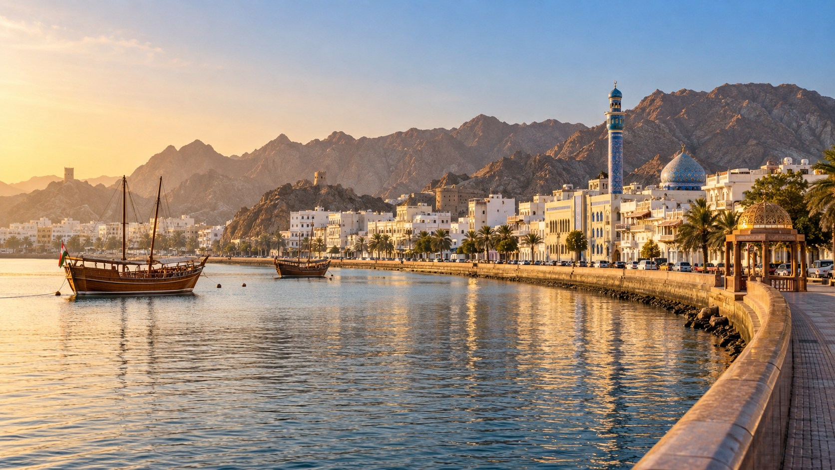 Muscat waterfront and mountains